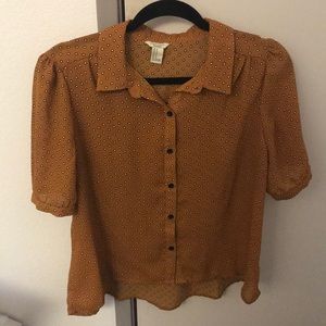 F21 Mustard Polka Dot Button Up